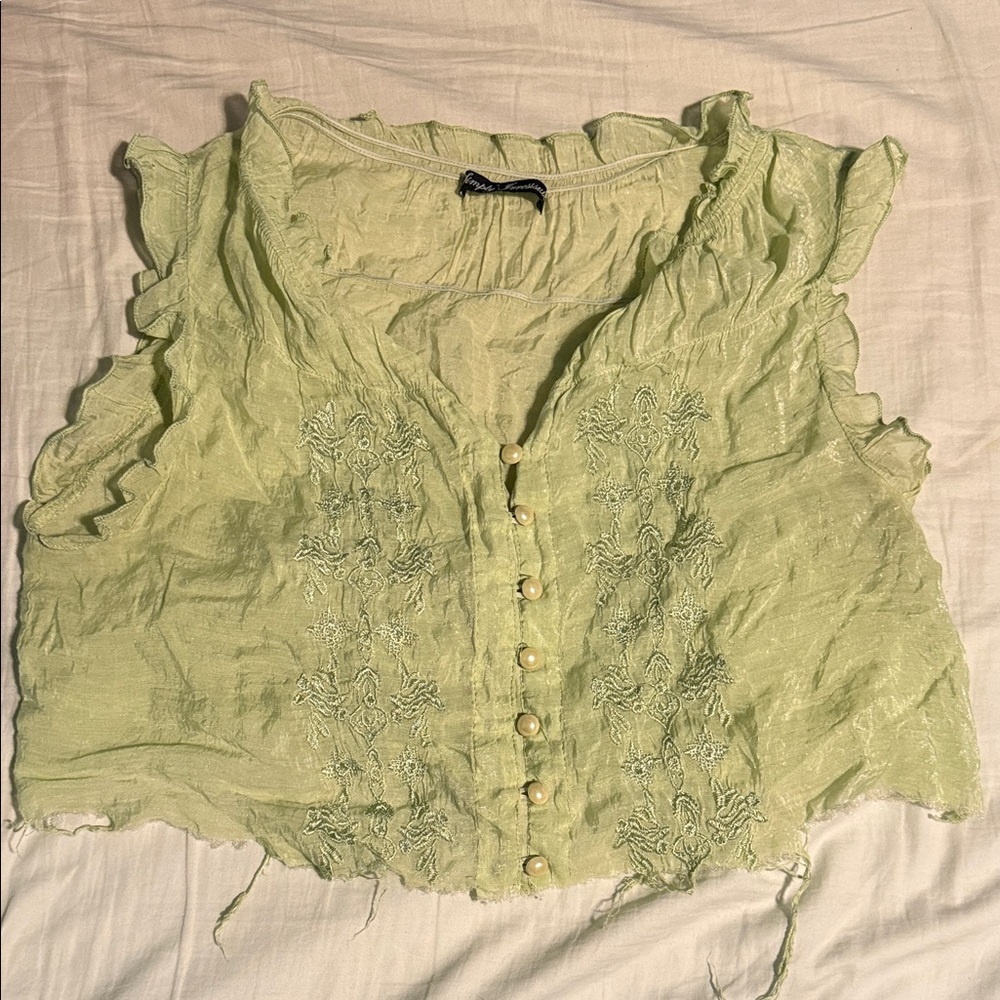 Simply Irresistible Light Green Embroidered Blouse